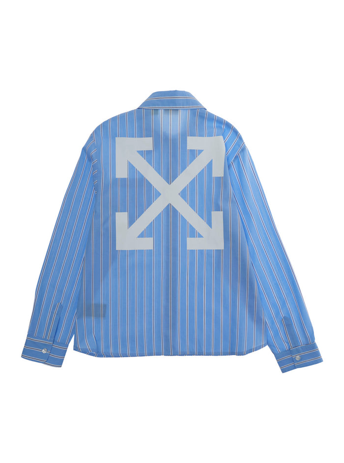 Light Blue Shirt with Striped Motif and Maxi Logo on the Back in Cotton Kids Blouses
