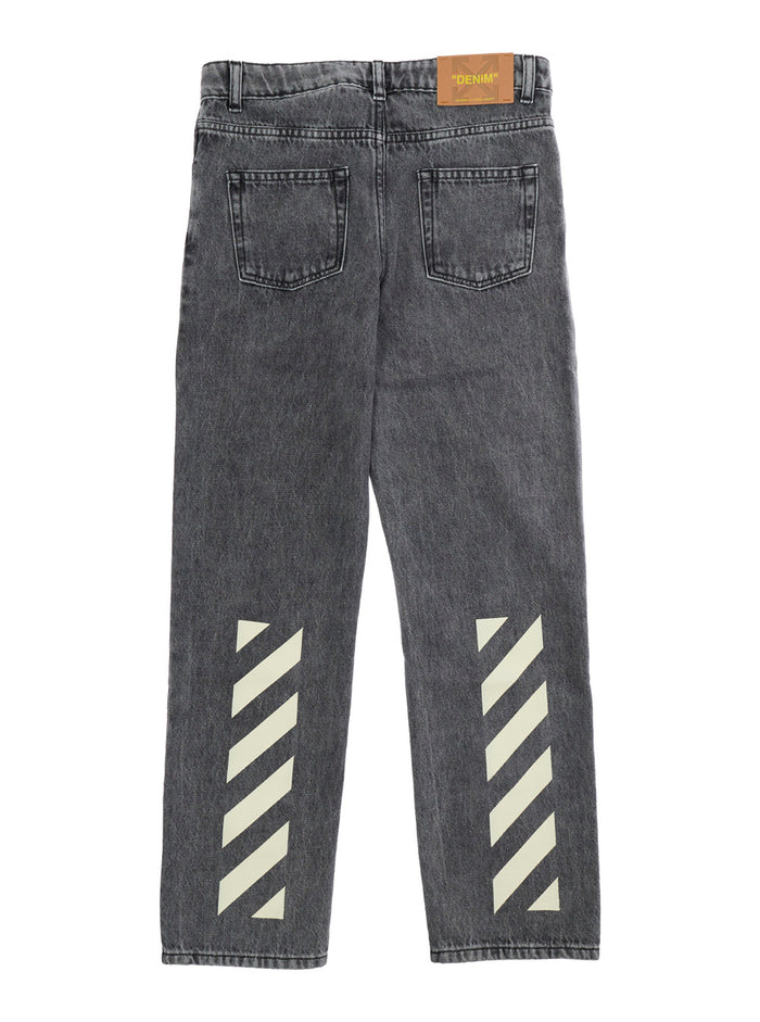 Five-Pocket Jeans With Logo On Front And Back Grey Cotton For Kids