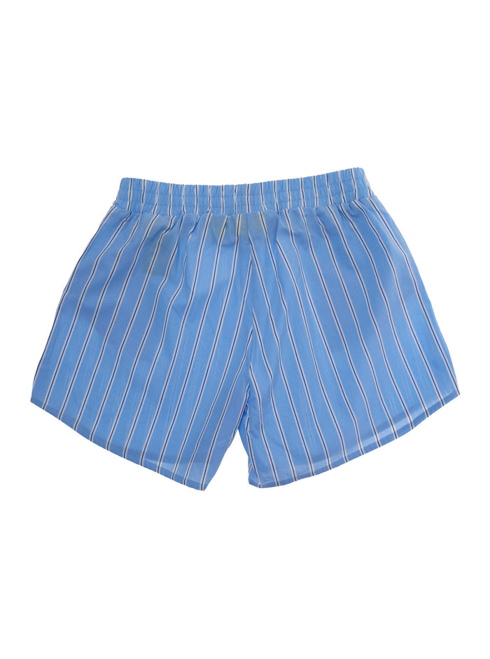 Blue Shorts with Striped Motif and Logo on the Front in Cotton for Girls Light Bermuda