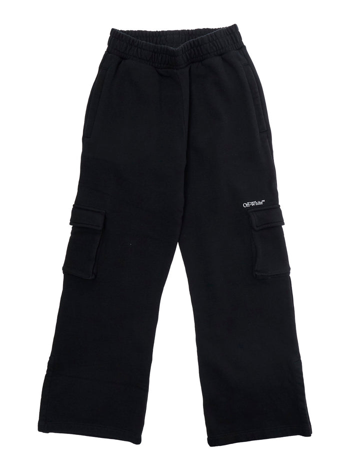 Black Cargo Pants with Logo on the Front for Girls Cotton Trousers