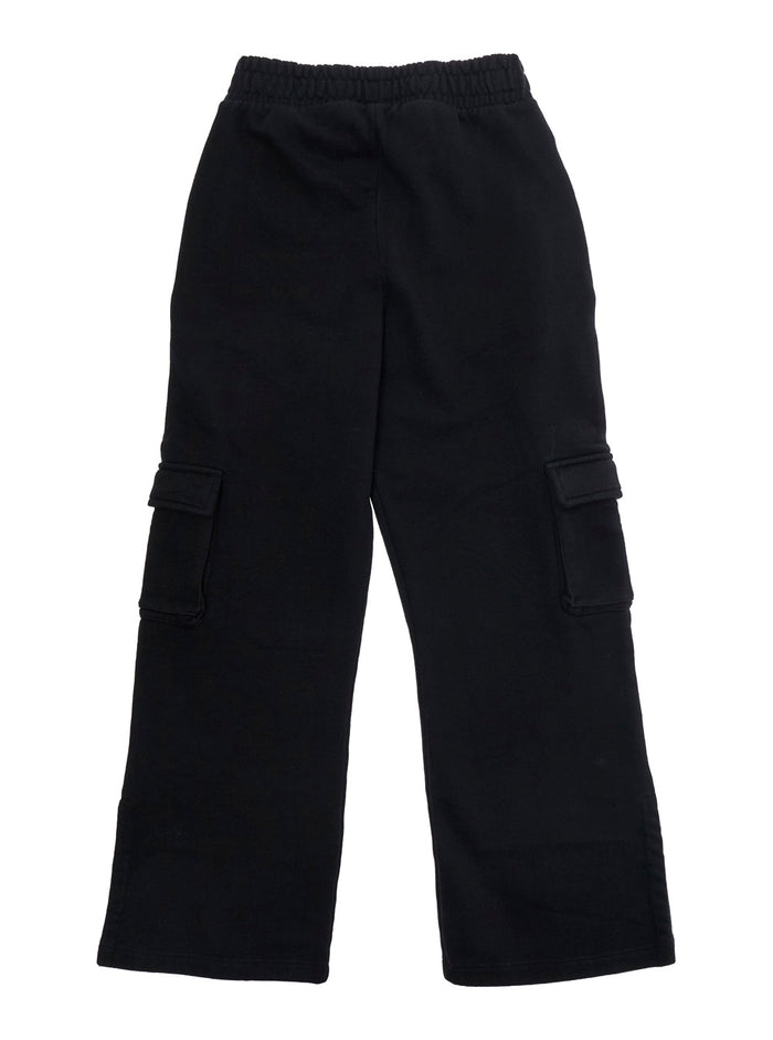 Black Cargo Pants with Logo on the Front for Girls Cotton Trousers