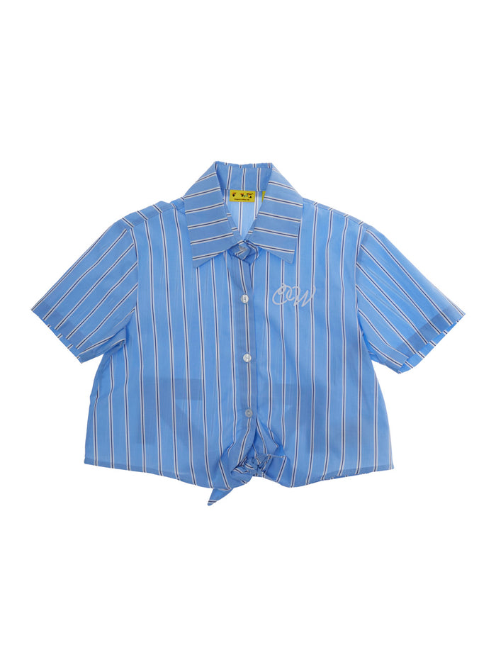 Blue Top with Striped Motif and Front Knot for Girls Light Cotton Tops