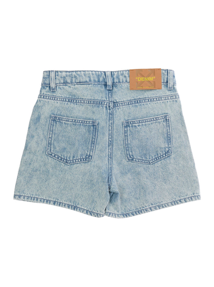 Blue Shorts with Front Logo and Back Patch in Cotton for Girls Light Bermuda