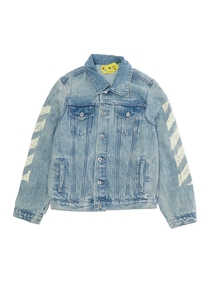 Blue Jacket with Diagonal Details on Sleeves and Back for Girls Light Cotton Outerwear
