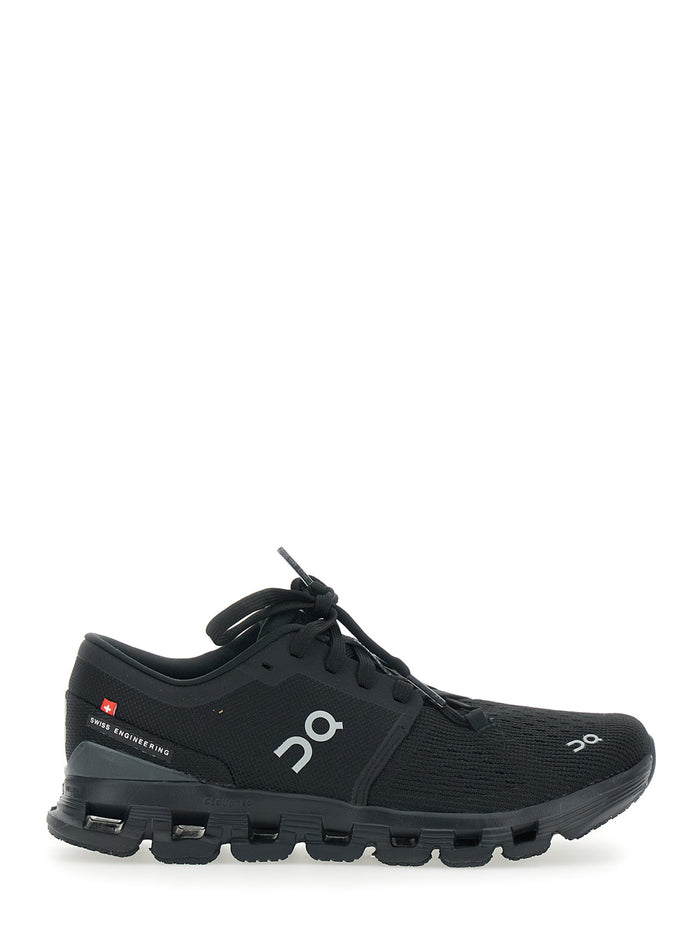 Sneaker Cloud X 4 Low Top with Drawstring Closure and Logo Print on Tongue Side in Black Tech Fabric for Women