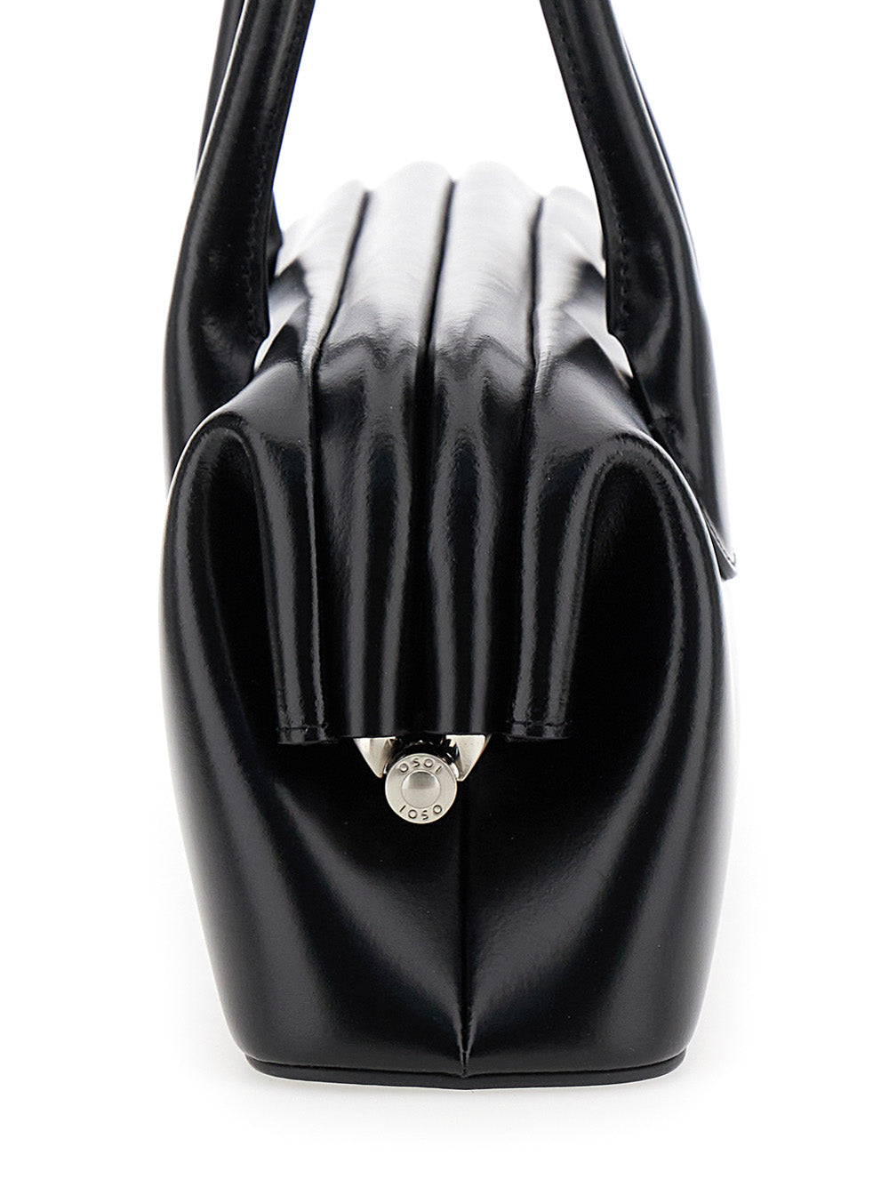 Boat Wide Black Shoulder Bag With Round Handles And Lettering Logo On The Front Leather Woman
