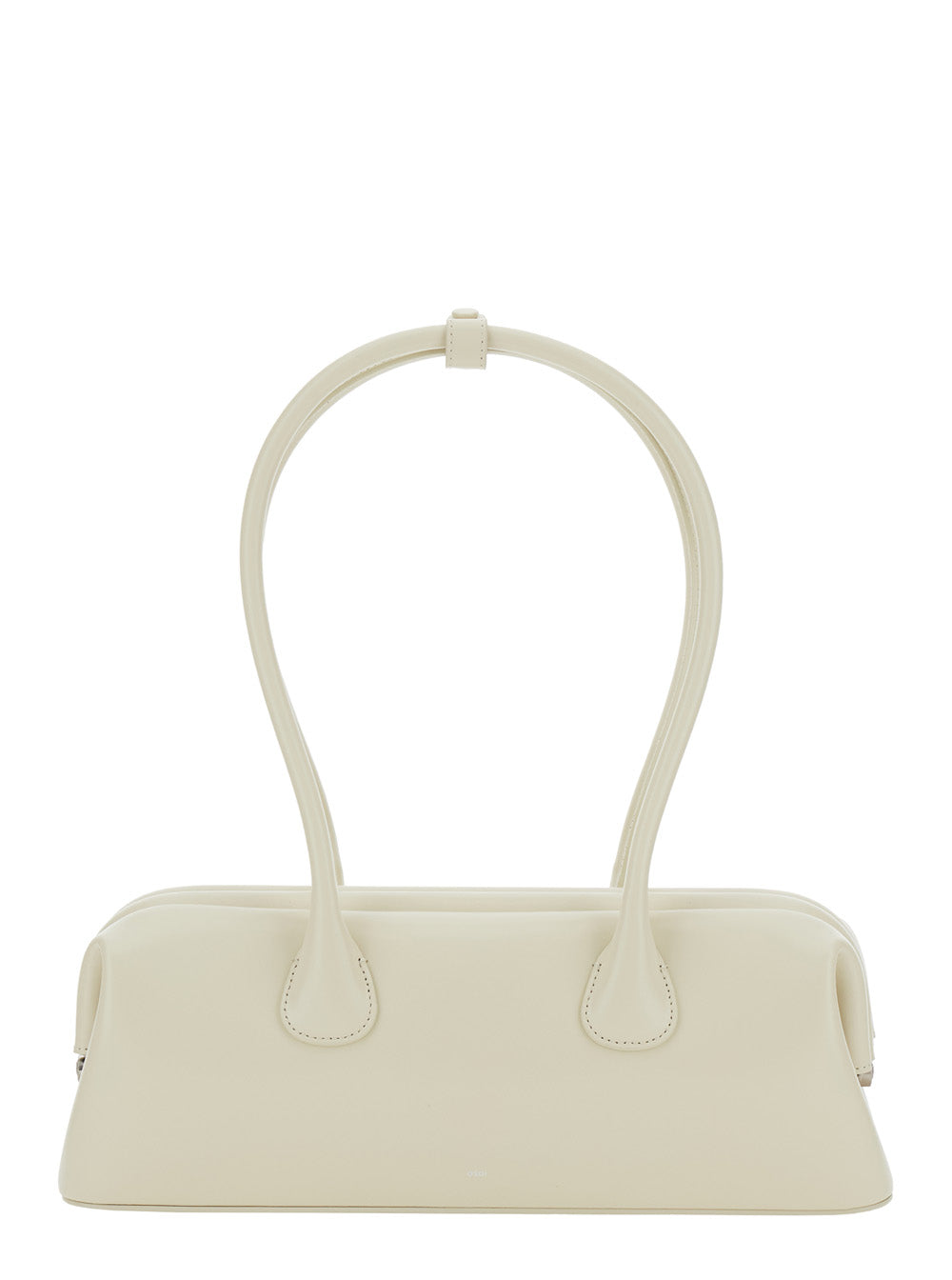 Shoulder Bag Boat with Round Handles and Lettering Logo on the Front in White Leather for Women Cow