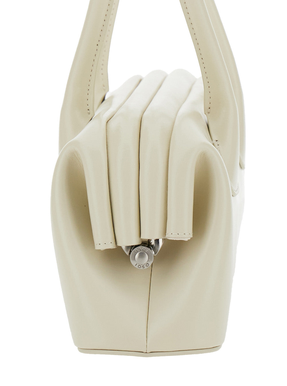 Shoulder Bag Boat with Round Handles and Lettering Logo on the Front in White Leather for Women Cow