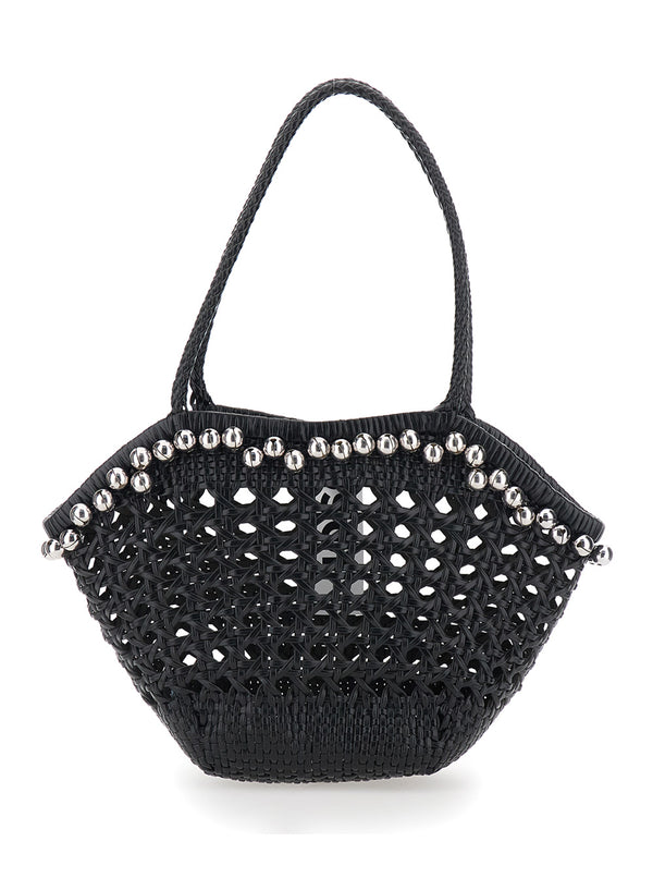 Shoulder Bag Lip Black Leather Recycled