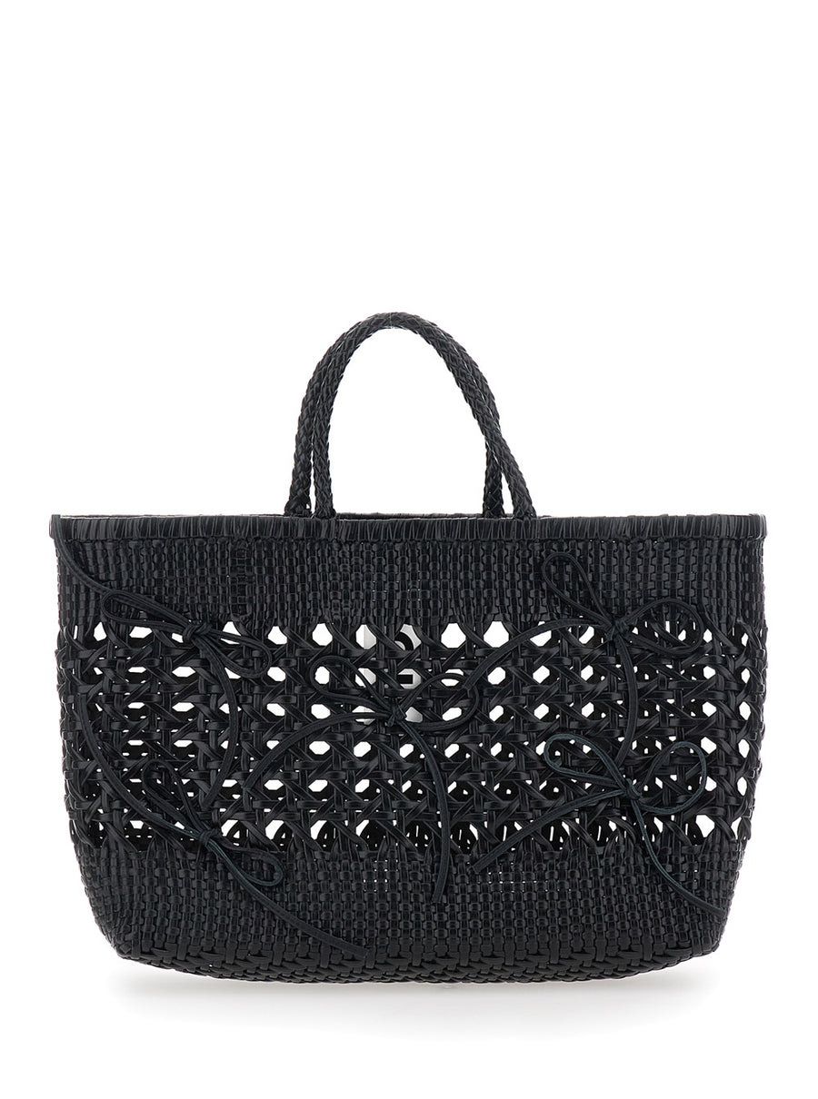 Tote Bag Biscuit Black Recycled Leather Handbags