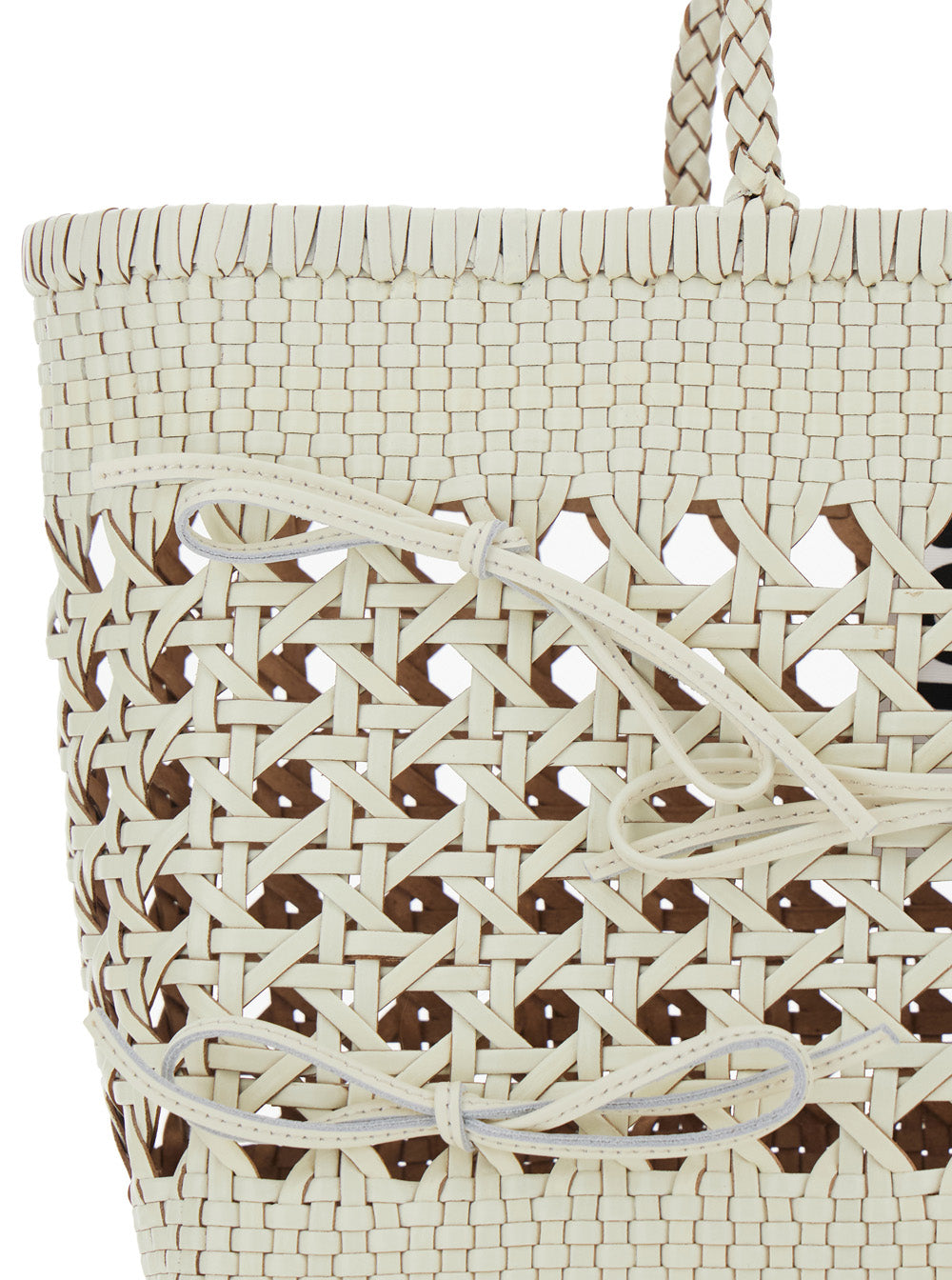 Handbag Biscuit Tote with Double Round Handles and Ecoleather Intreccio Design for Women White Recycled Leather Hand Bags