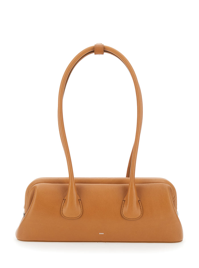 Shoulder Bag Boat Wide Mini with Round Handles in Brown Leather for Women Cow