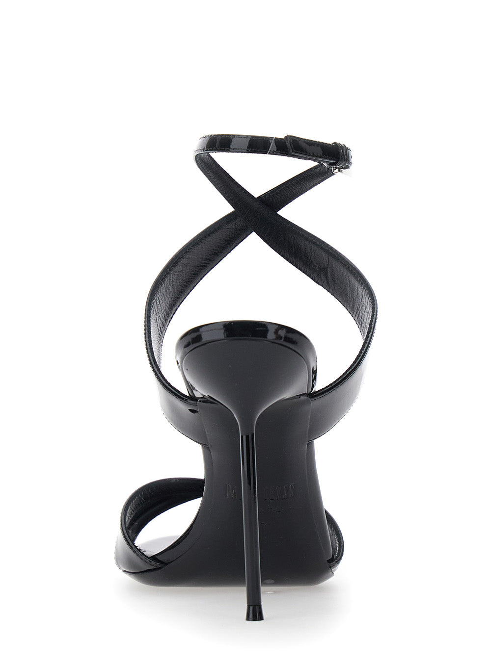 Lidia High Heel Sandals with Braided Ankle Strap and Stiletto in Shiny Black Leather for Women Calf Heels