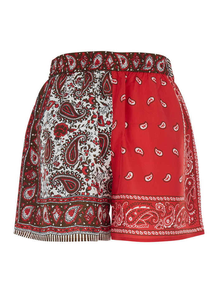 Red SHIELE Shorts with Elastic Waist and All-Over Silk Print for Women Bermuda