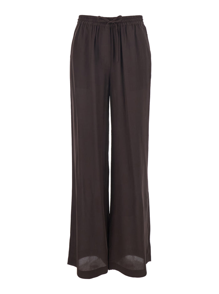 Brown Womens Silk Drawstring Waist Pants Trousers