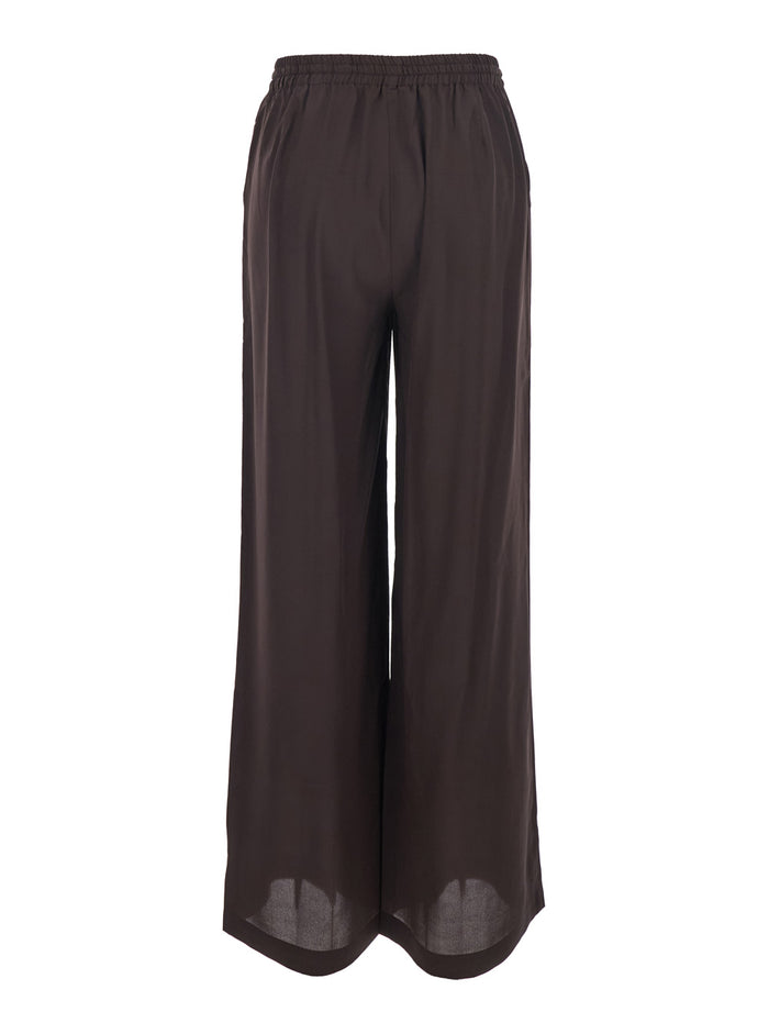 Brown Womens Silk Drawstring Waist Pants Trousers