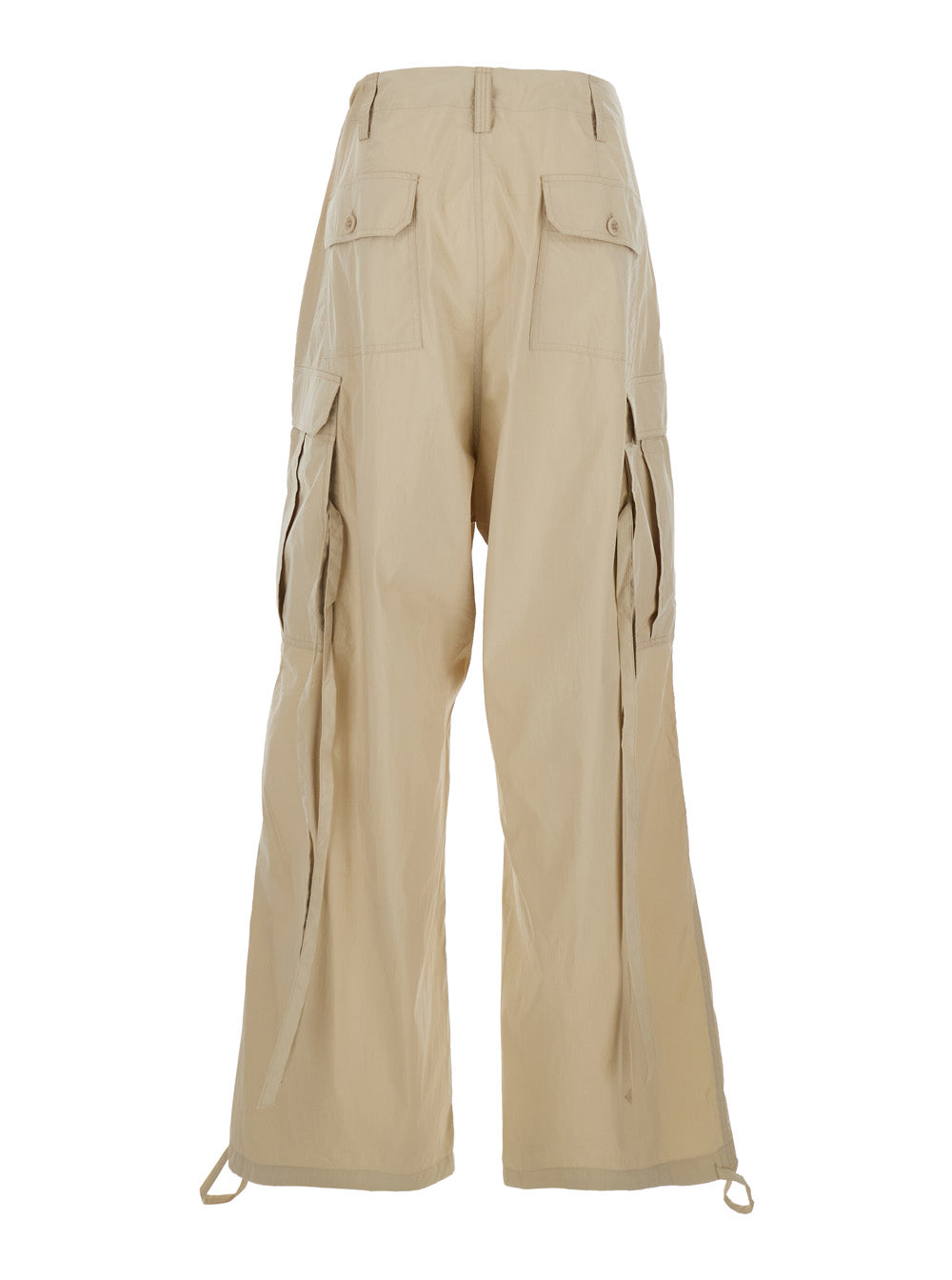 Beige Drawstring Waist Cargo Pants for Women Polyamide Cotton Trousers