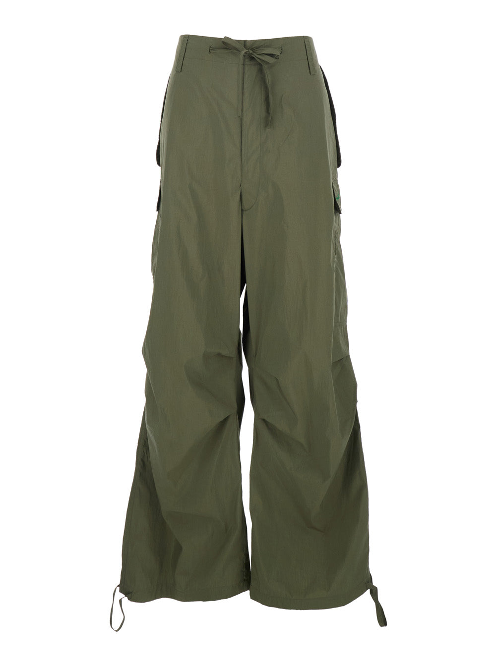 Cargo Pants with Drawstring Waist and Pockets Green Women Polyamide Cotton Trousers