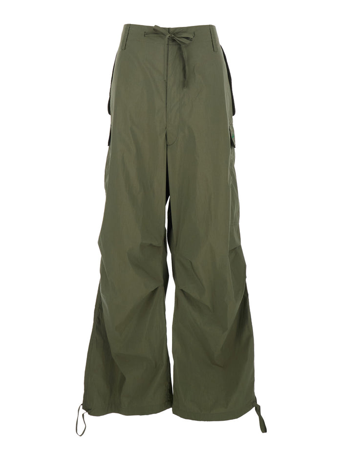 Cargo Pants with Drawstring Waist and Pockets Green Women Polyamide Cotton Trousers