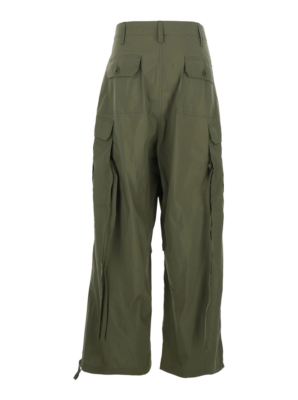 Cargo Pants with Drawstring Waist and Pockets Green Women Polyamide Cotton Trousers