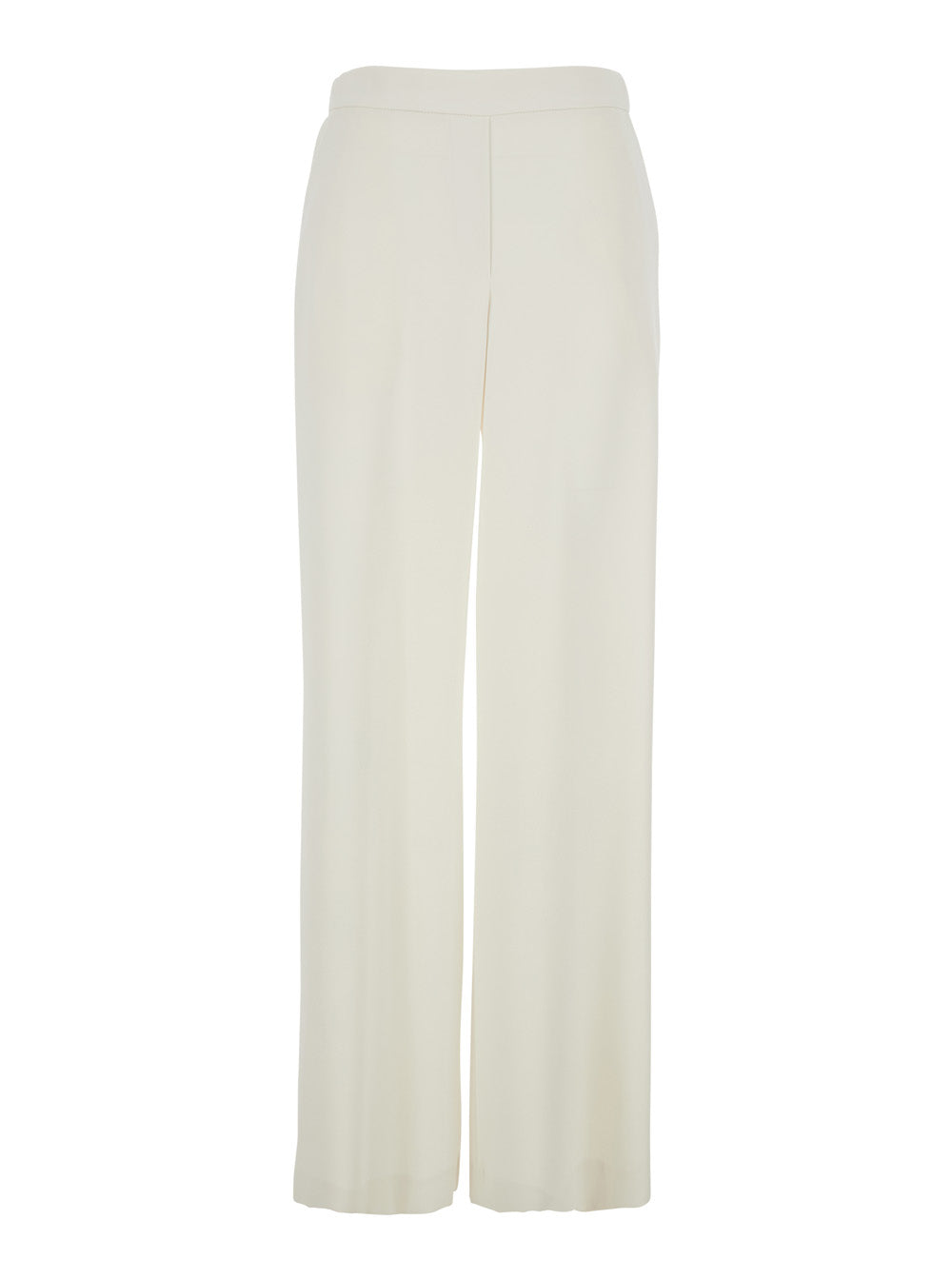 White Wide-Leg Pants with Elastic Waist for Women Polyester Trousers