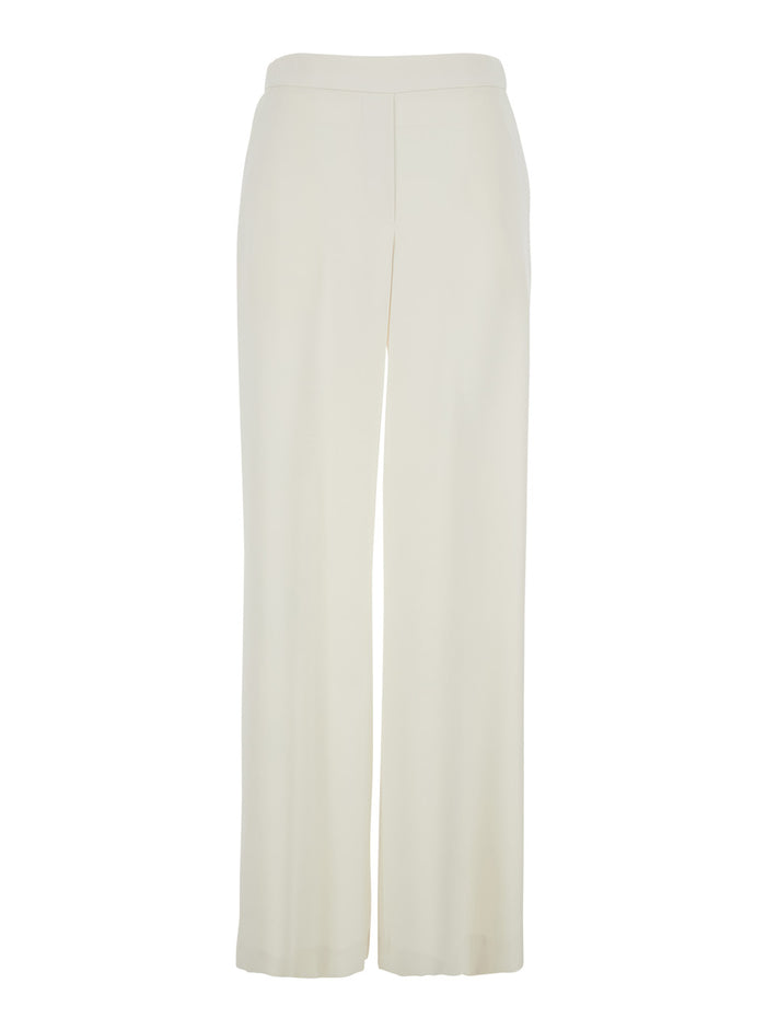 White Wide-Leg Pants with Elastic Waist for Women Polyester Trousers