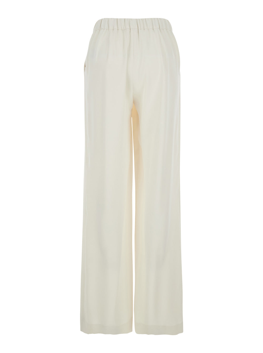 White Wide-Leg Pants with Elastic Waist for Women Polyester Trousers