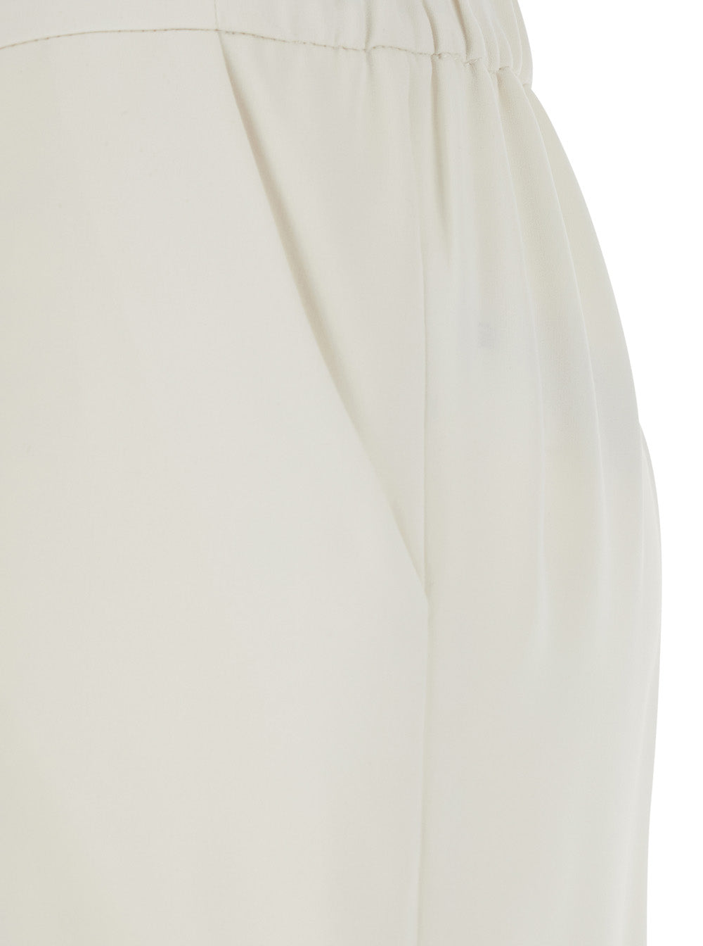 White Wide-Leg Pants with Elastic Waist for Women Polyester Trousers