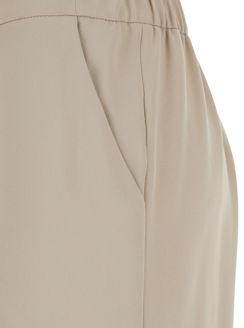 Beige Pants with Elastic Waist and Wide Leg in Womens Fabric Polyester Trousers