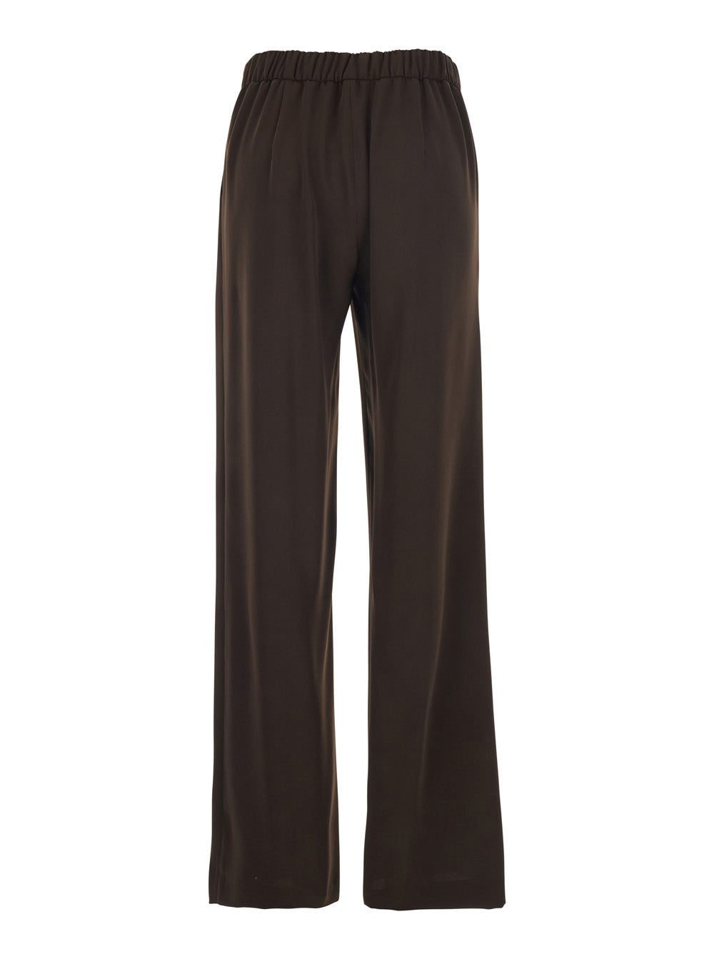 Brown Wide Leg Pants with Elastic Waist for Women Polyester Trousers