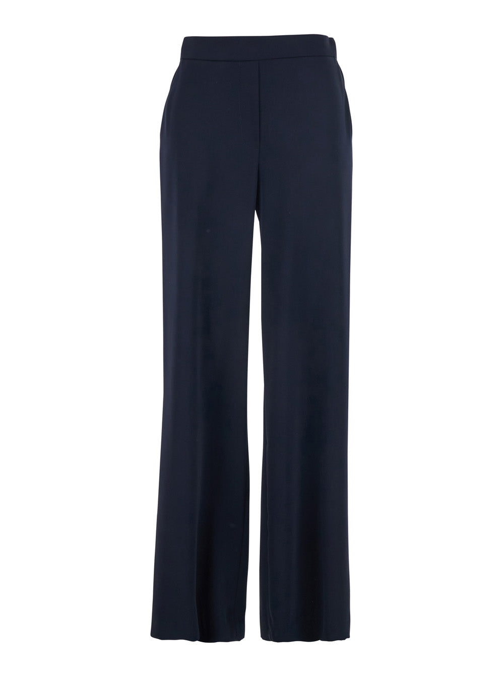 Blue Pants with Elastic Waist and Wide Leg in Womens Fabric Blu Polyester Trousers