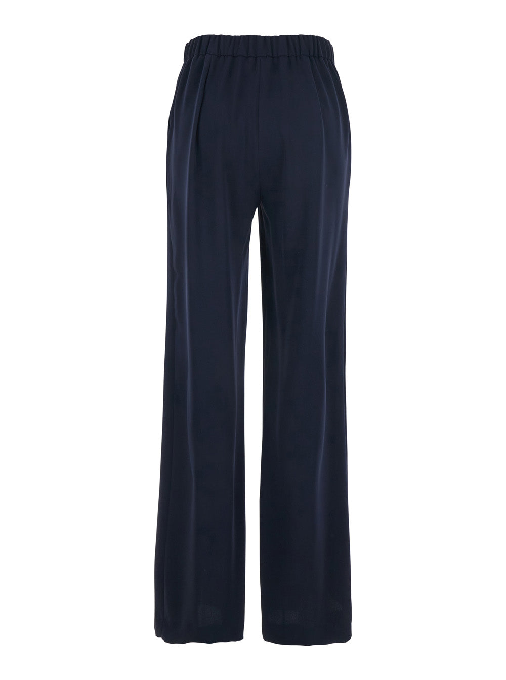 Blue Pants with Elastic Waist and Wide Leg in Womens Fabric Blu Polyester Trousers