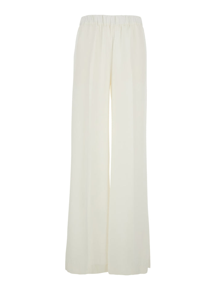 White Pants with Elastic Waist in Tech Fabric for Women Polyester Trousers