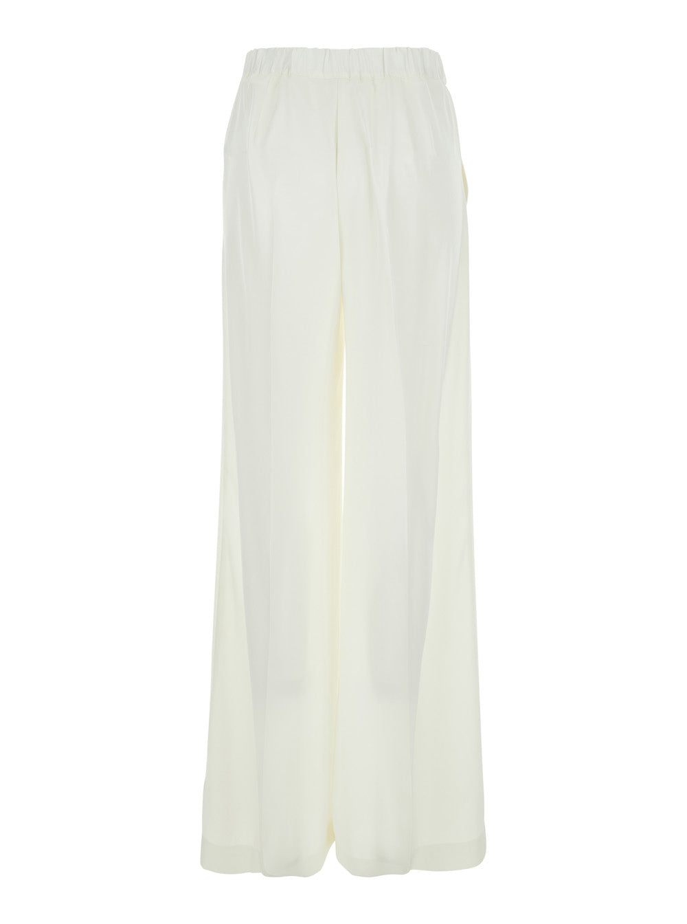 White Pants with Elastic Waist in Tech Fabric for Women Polyester Trousers
