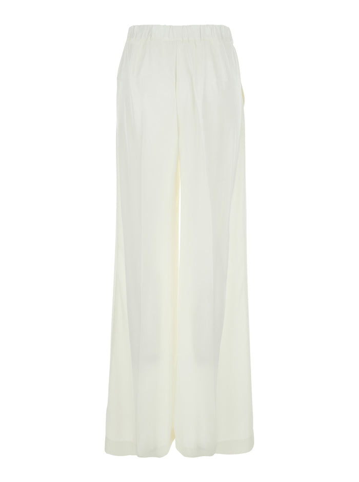 White Pants with Elastic Waist in Tech Fabric for Women Polyester Trousers