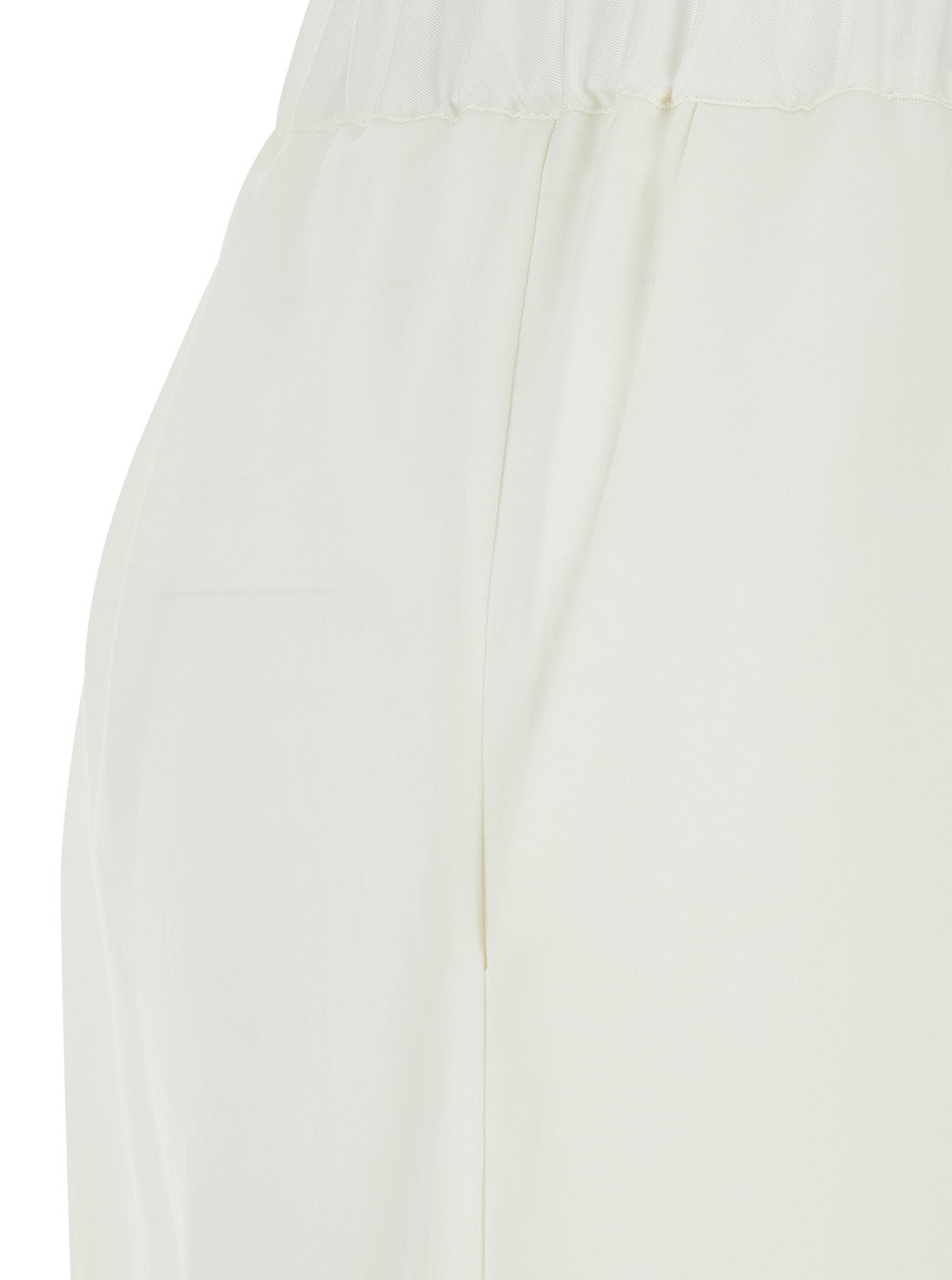 White Pants with Elastic Waist in Tech Fabric for Women Polyester Trousers