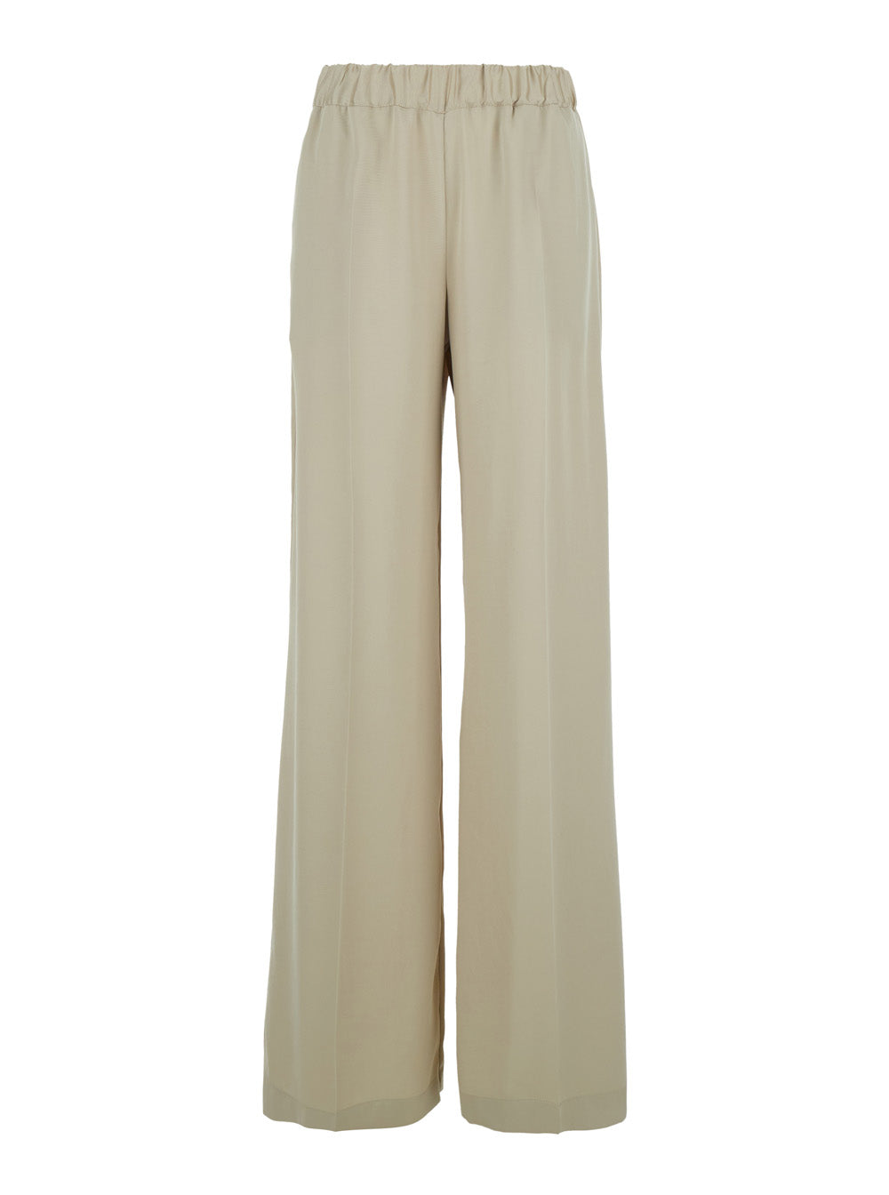 Beige Womens Elasticized Waist Tech Fabric Pants Polyester Trousers