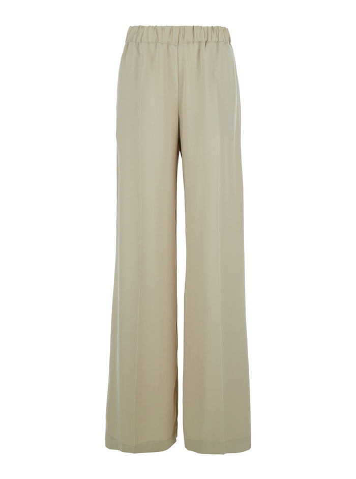 Beige Womens Elasticized Waist Tech Fabric Pants Polyester Trousers