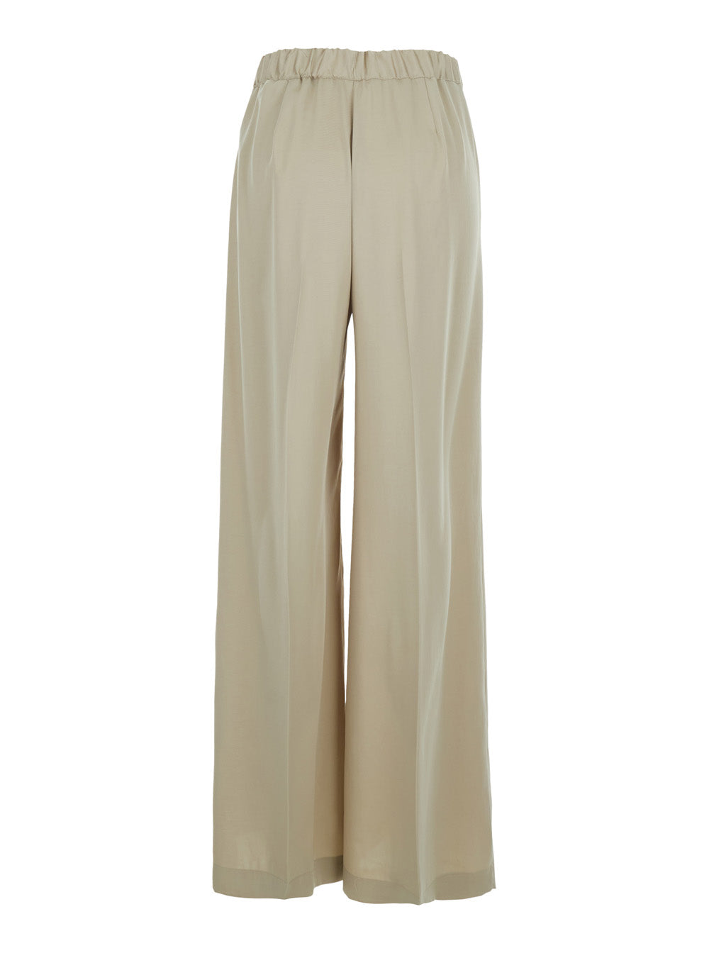 Beige Womens Elasticized Waist Tech Fabric Pants Polyester Trousers