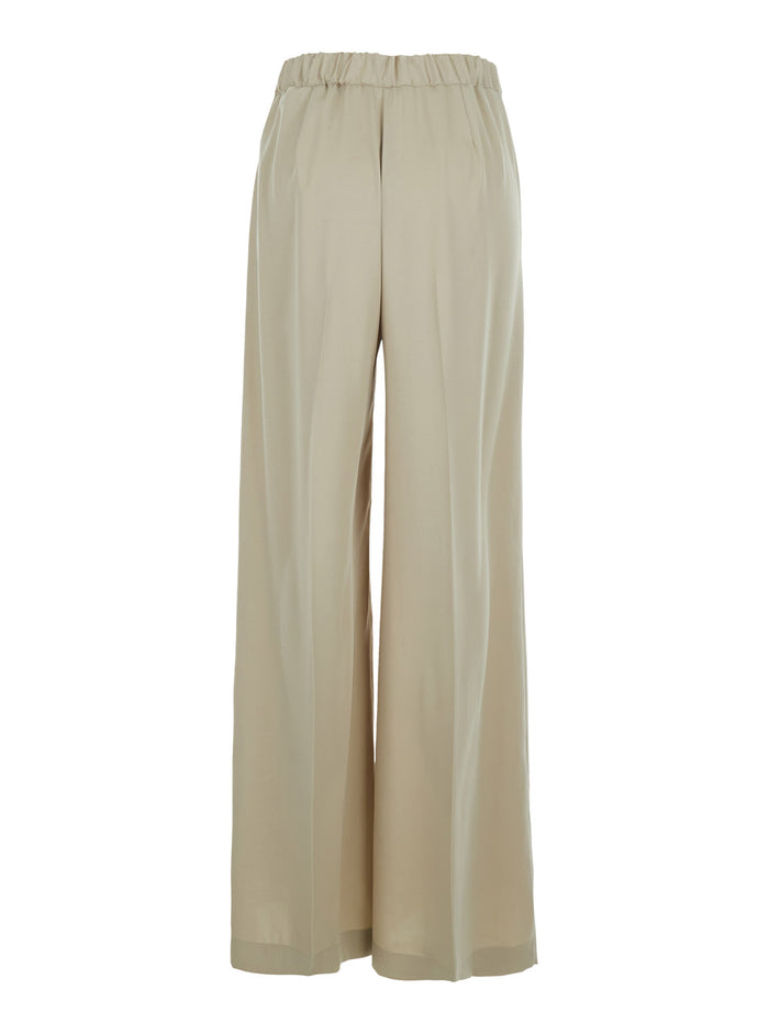 Beige Womens Elasticized Waist Tech Fabric Pants Polyester Trousers