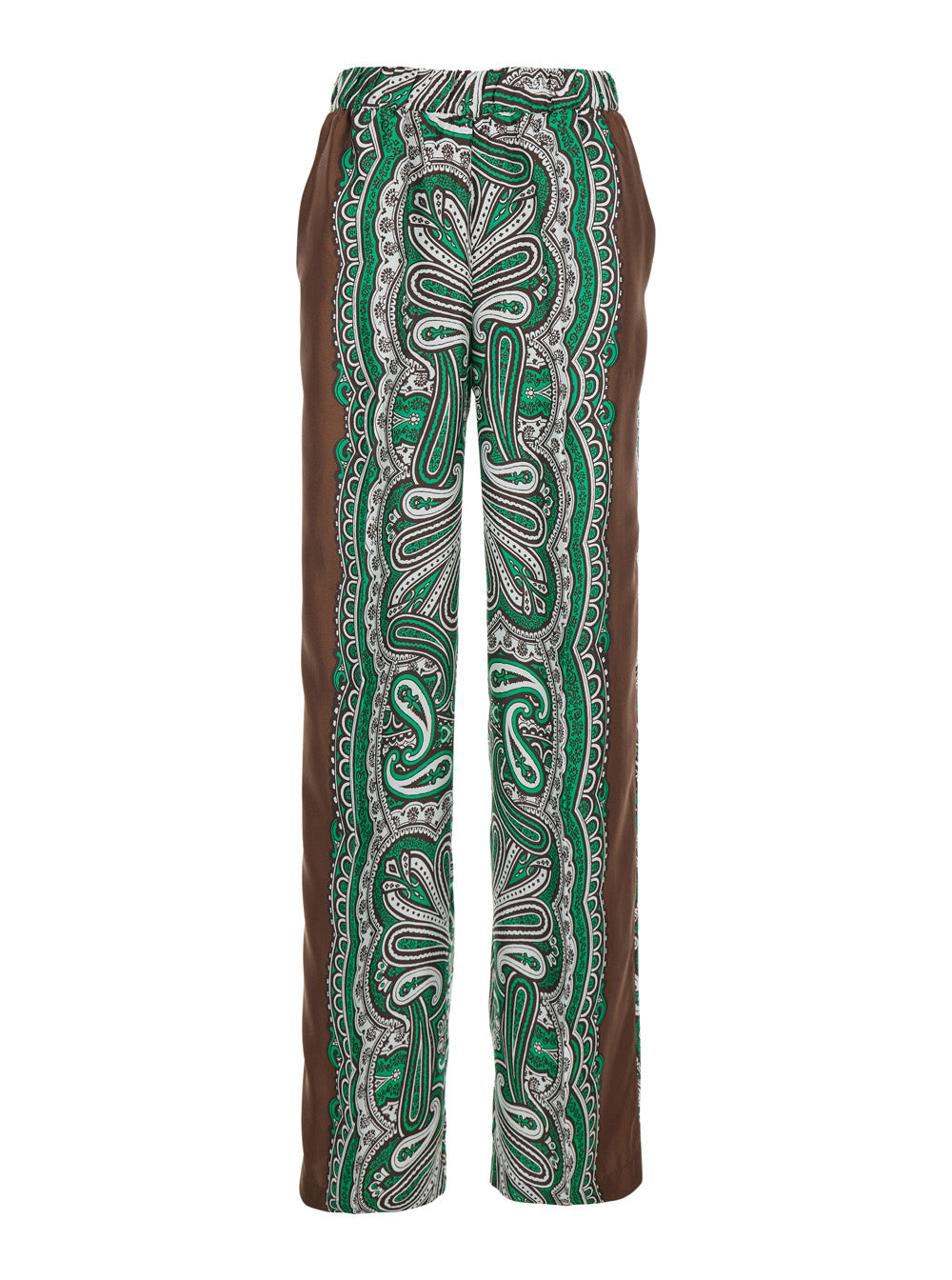Green Pants with Contrast Side Stripe and All-Over Silk Scarf Print for Women Trousers