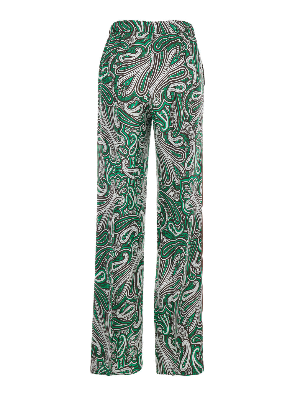 Green Pants with Contrast Side Stripe and All-Over Silk Scarf Print for Women Trousers