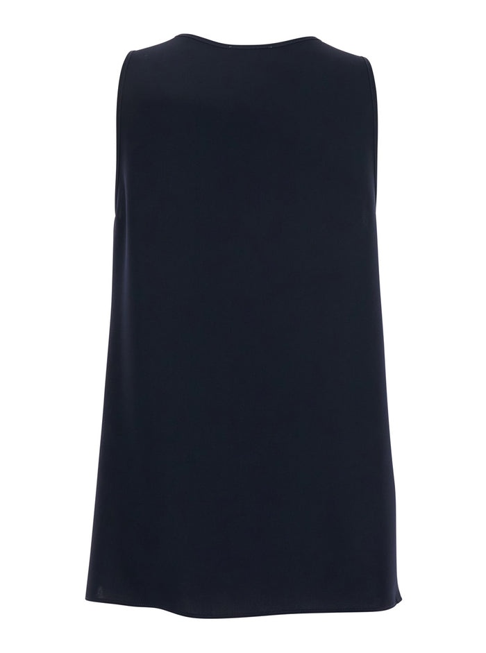 Sleeveless Top Tech Fabric Blue With Round Neck And No Sleeves, Polyester, Women Blu Tops