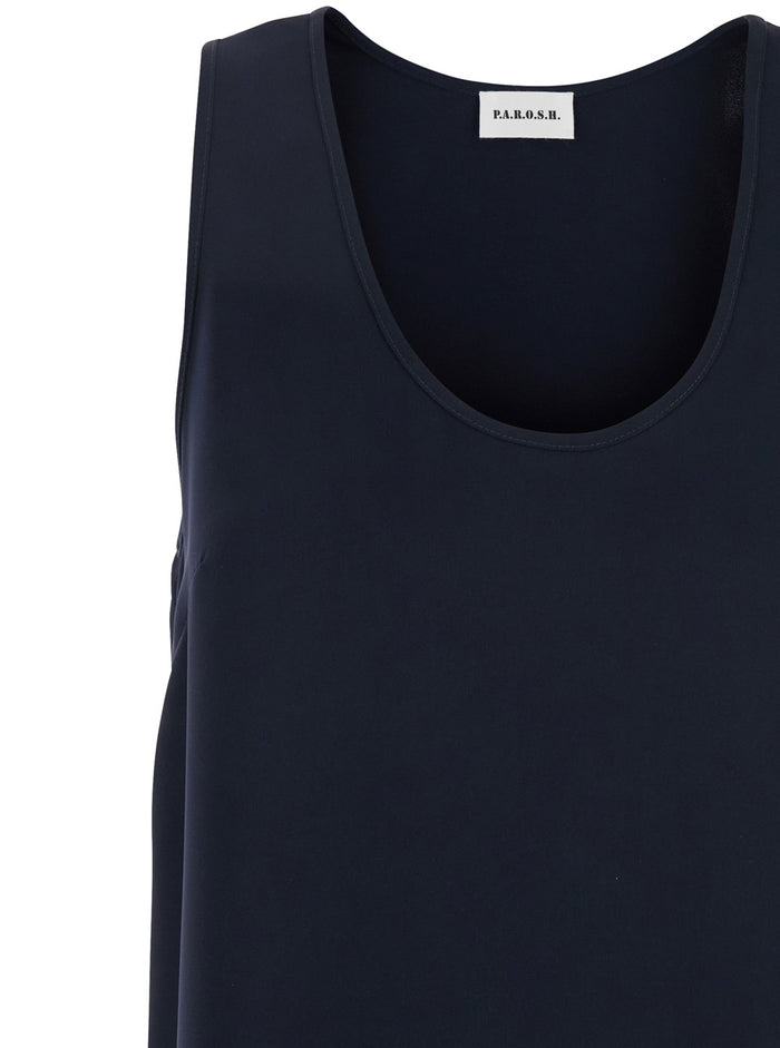Sleeveless Top Tech Fabric Blue With Round Neck And No Sleeves, Polyester, Women Blu Tops