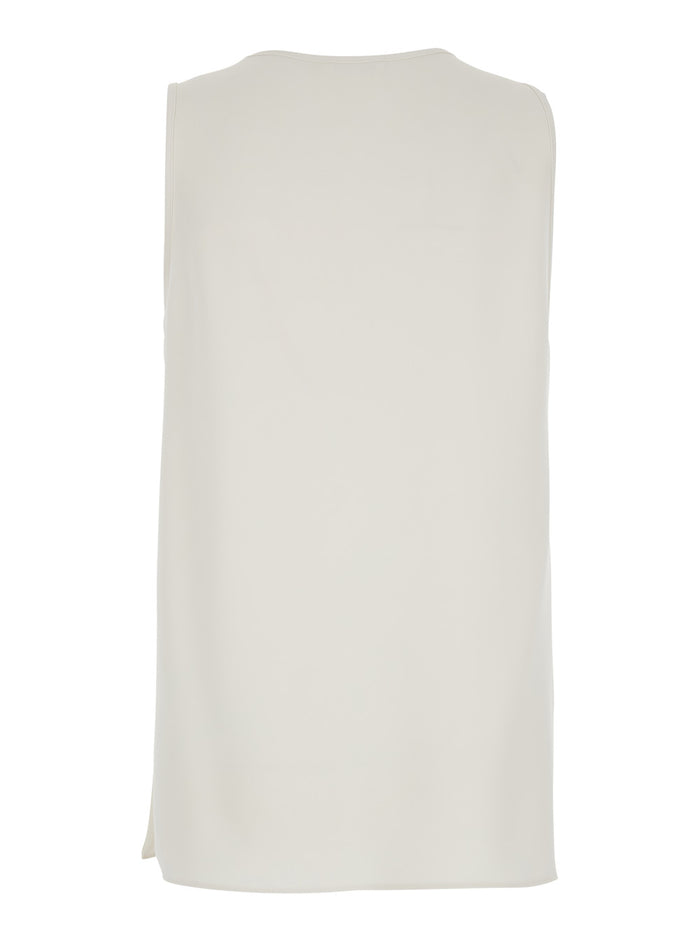 Sleeveless Top with Round Neck in White Fabric for Women Polyester Tops