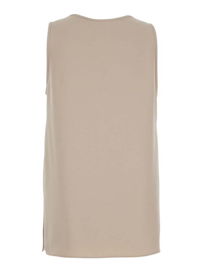 Sleeveless Top with Round Neck in Beige Fabric for Women Polyester Tops