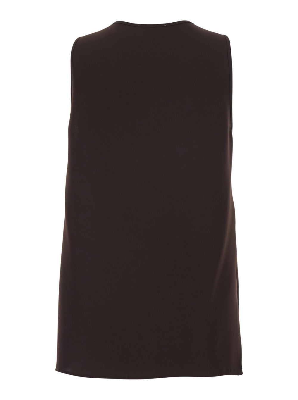 Sleeveless Top with Round Neck - Tech Fabric Brown Women Polyester Tops