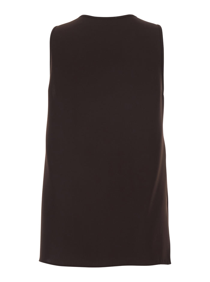Sleeveless Top with Round Neck - Tech Fabric Brown Women Polyester Tops