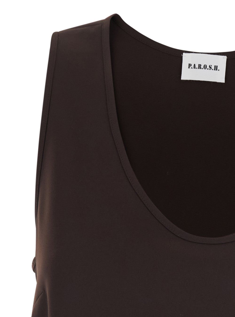 Sleeveless Top with Round Neck - Tech Fabric Brown Women Polyester Tops