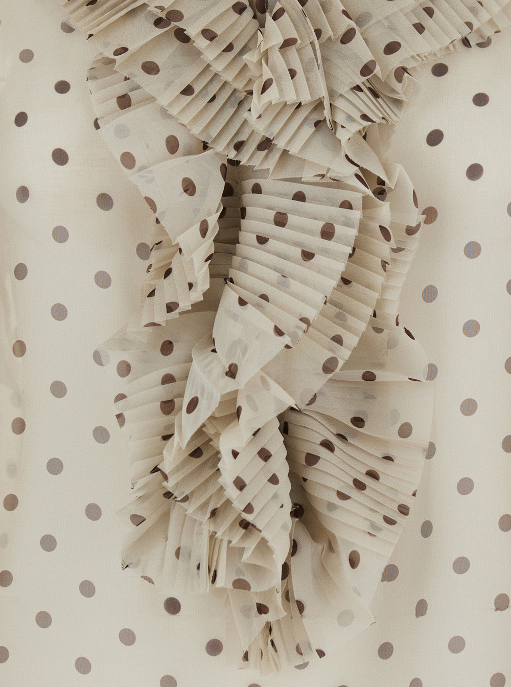 Blouse with Ruffles on the Front and All-Over Polka Dot Print in Tech Fabric Beige Women Polyester Shirts Blouses